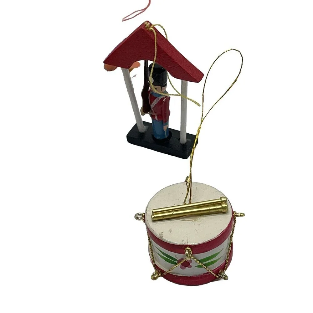 Lot 15 Christmas Ornaments Wood Vintage Mini Wooden Painted Angel Drum Snowman